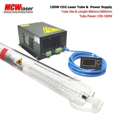MCWlaser 150W-180W CO2 Laser Tube 180cm & Laser Power Supply 110V For Cutting