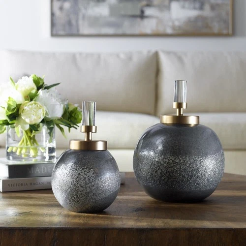 Uttermost 17729 Cessair 7"W Crystal and Glass Bottles - Set of 2 - Blue-Gray / - Picture 2 of 5