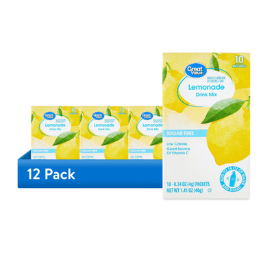 (12 pack) Great Value Sugar-Free Lemonade Drink Mix Packets, 10 Count, 0.14 oz E