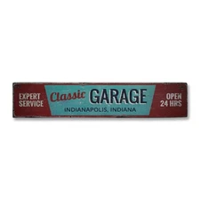 Classic Garage, Custom Shop Location - Rustic Distressed Wood Sign