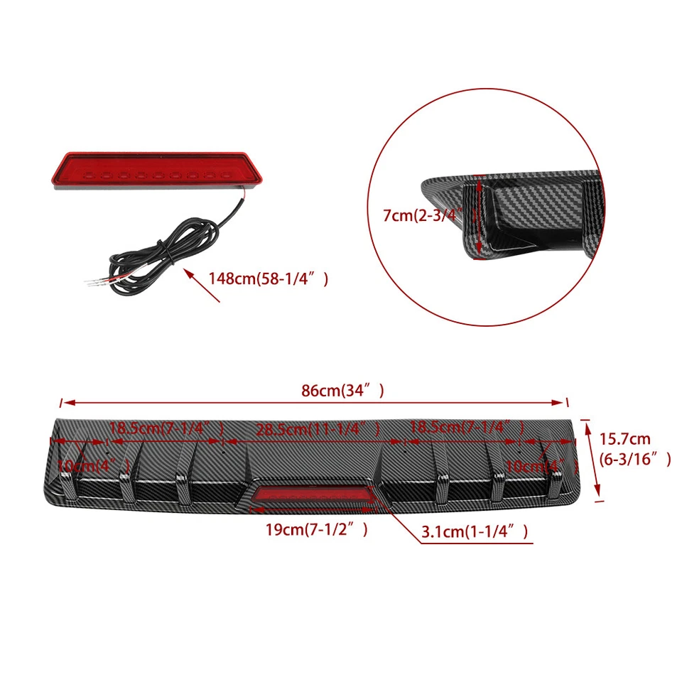 For KIA Stinger 2018-2023 Carbon Fiber Rear Bumper Diffuser Lip W/ Red LED Light - Image 2 of 4