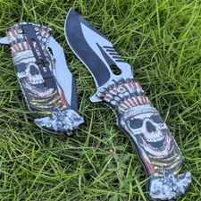 Tactical Skull Indian Spring Open Assisted Pocket Folding Rescue Knife Blade