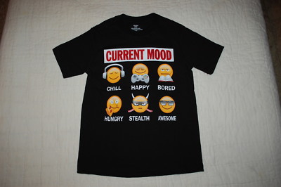 Boys Emoji T-Shirt CURRENT MOOD Chill Happy Bored Hungry Awesome XS 4-5 L 10-12