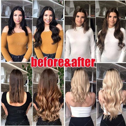 Clip in Human Hair Extensions Full Head 100% Real Remy Hair 24" 8PCS Long Ombre - Picture 15 of 103