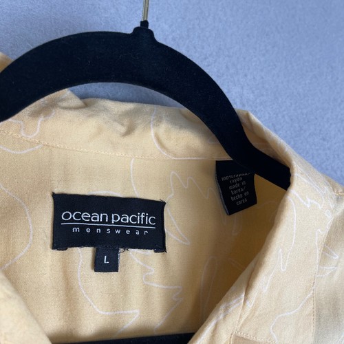 Vintage OP Ocean Pacific Shirt Mens Large Yellow Floral Hawaiian Camp Collar 90s - Picture 2 of 14