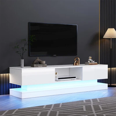 MERAX TV Stand Cabinet Unit White 160cm With 16 Color RGB LED Lights High Gloss Front