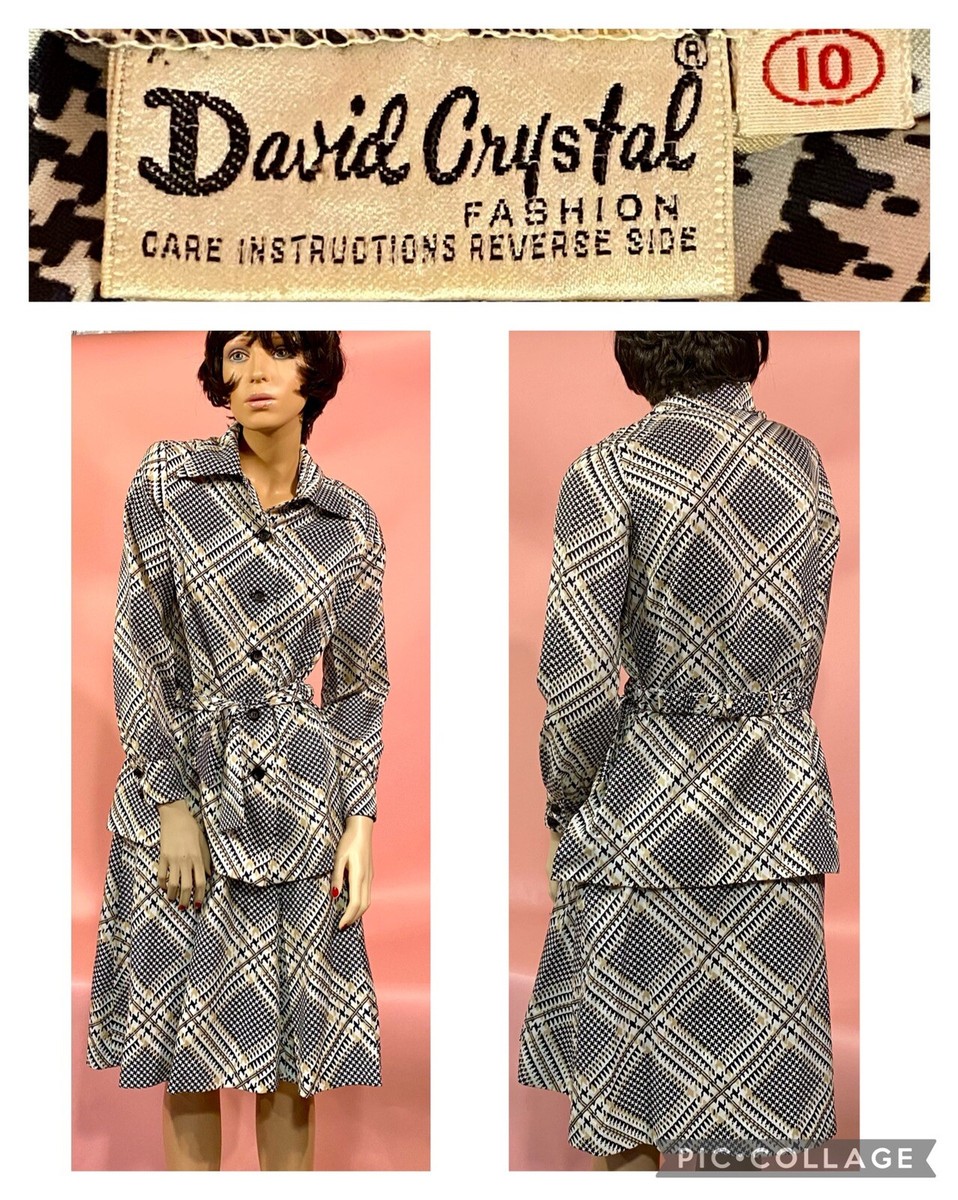 Vintage 1960s David Crystal Top-Skirt set Suit Plaid Nylon Matching Belt  CUTE!