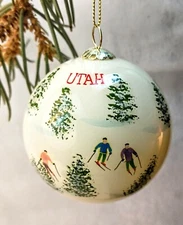 Hand Painted Glass Christmas Ornament Ski Utah Resort Region Snow New in Box