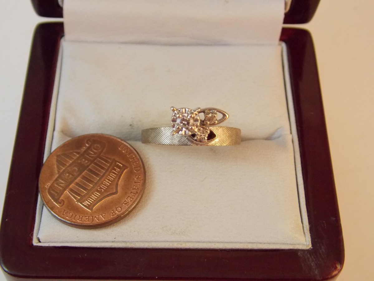 Vintage Diamond Engagement 14k White Gold Etched Band sz 5 Ring