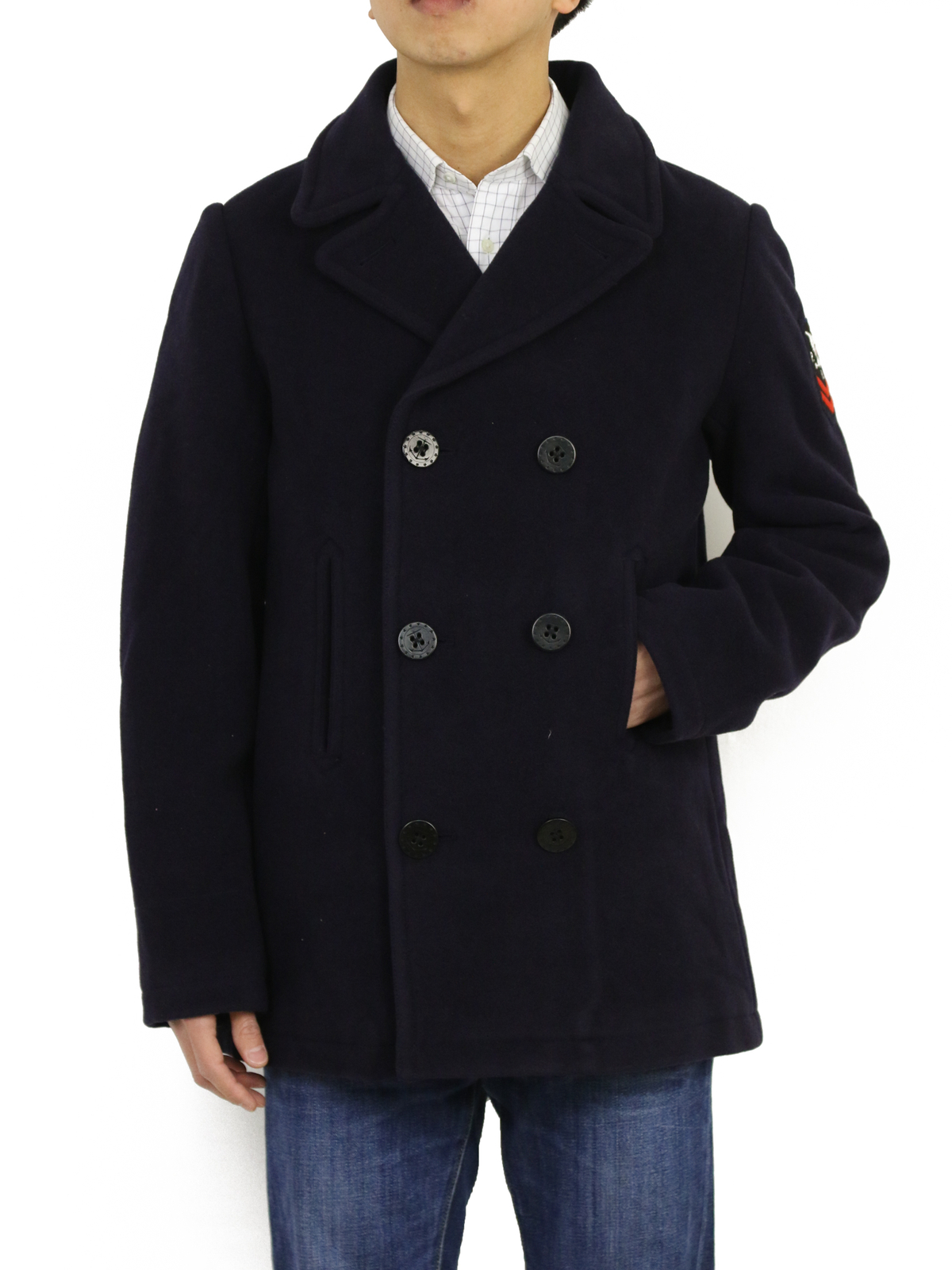 Polo Ralph Lauren Boys Naval P-Coat Шерстяное пальто с нашивкой на плече для мальчиков - Темно-синий -