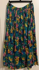 Nice Skirt, Vintage Blue Cabana Green Floral Skirt Crinkle Material.