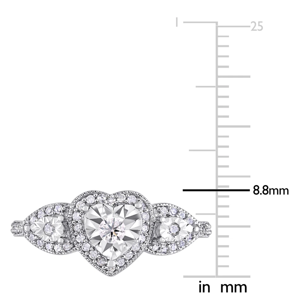Anillo de compromiso con halo de triple corazón de diamantes TDW de 1/3 quilates de plata esterlina Amour Foto 3 de 4
