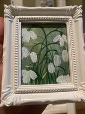 Snowdrops Flowers Original Painting On Paper,framed,cute,miniature,3/4