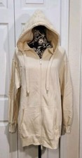 Cream Oversized Long Zipper Hoodie M