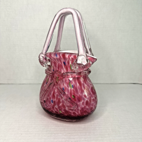 Mundgeblasene Handtasche/Handtasche Murano Stil Kunstglas Vase Rosa Konfetti