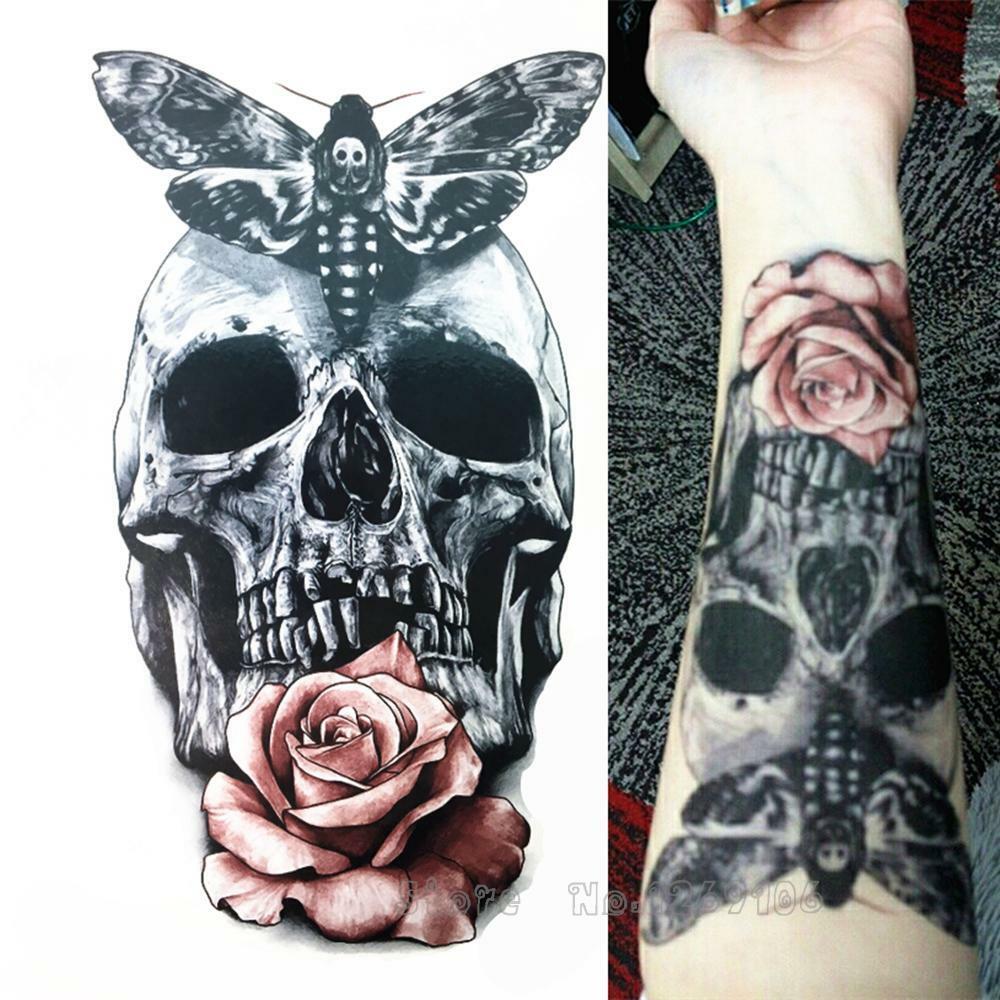Artistic Moth Skull with Deathly Rose Tainted Love Temporary