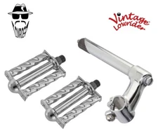 Vtg Lowrider Stem Classic 21.1 Chrome & Pedals Square Twisted 9/16" Chrome