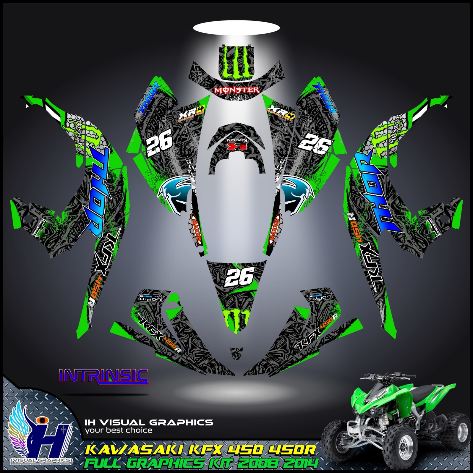 Kawasaki KFX 450 450R graphics kit 2008 2009 2010 to 2014 decals
