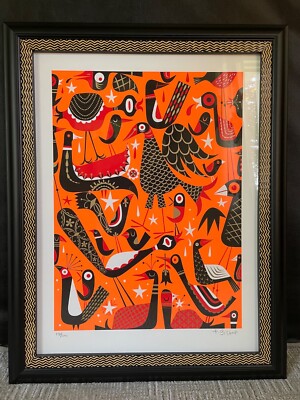 Tim Biskup Art Print BIRD VIRUS low brow poster Signed Orange