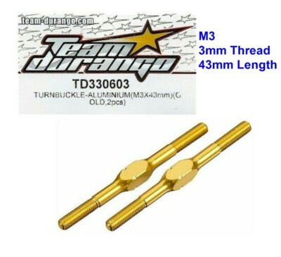 2x M3 3x43mm RC Car Truck Truggy Buggy Aluminum Gold Alloy Turnbuckle DETC410