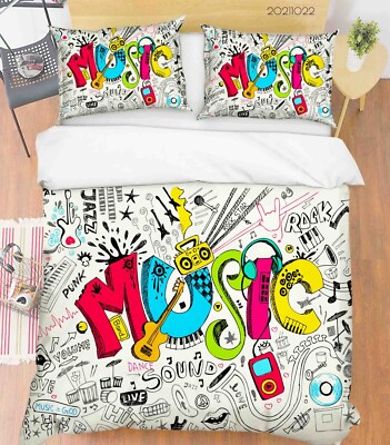 3D Music Elements Doodle Quilt Cover Set Bedding Sets Pillowcases Queen