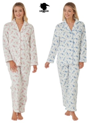 Damen Weich Gebürstete Baumwolle Warm Pyjama Schlafanzug Langarm Set Größe 10 bis 26