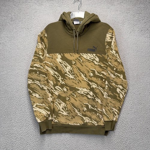 Puma Hoodie Herren Medium Grün Camouflage Pullover Fleece Sweatshirt Freizeit