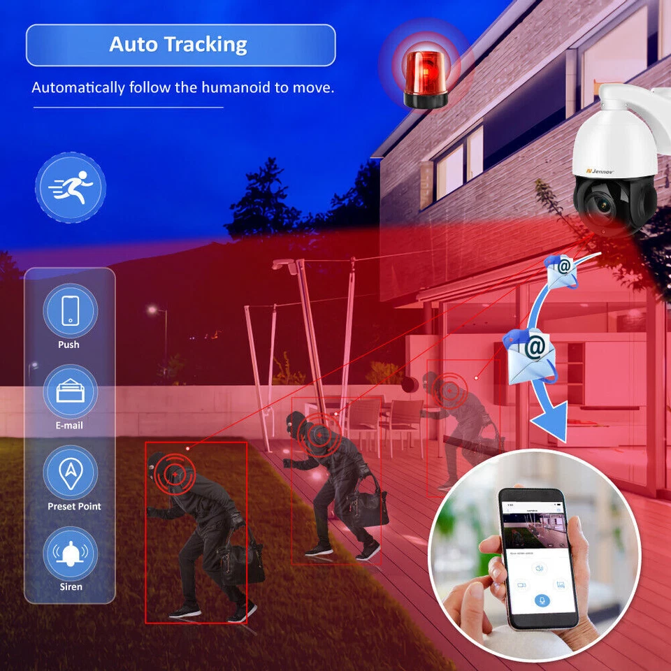 8MP 30X Zoom PoE Security Camera 4K PTZ Auto Tracking Outdoor 2-Way Audio Onvif - Image 3 of 4