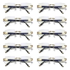 10 PK Mens Diamond Shape Rimless Blue Light Blocking Reading Glasses Readers