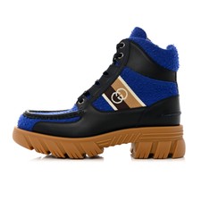 GUCCI MENS BOOTS ROMANCE CASY BLUE WOOL LEATH...