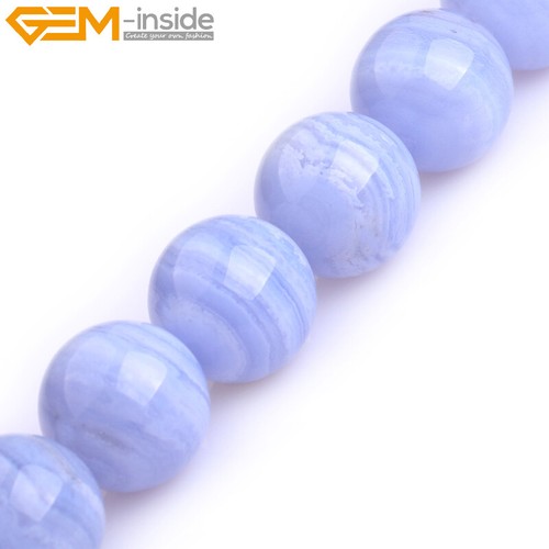 Natural Round Blue Chalcedony Stone Loose Beads For Jewelry Making 15" Wholesale - Picture 32 of 37