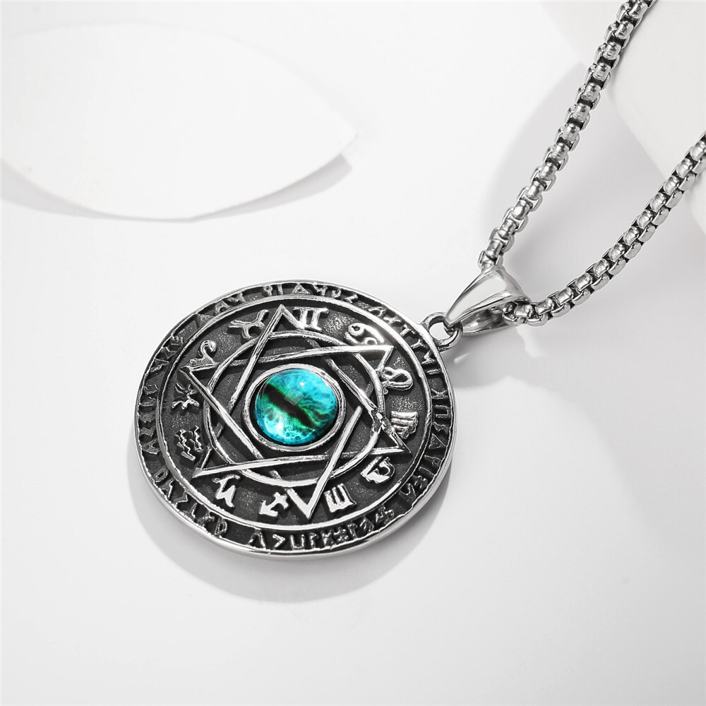 Stainless Steel Evil Eye 6 Point Star Hexagram Occult