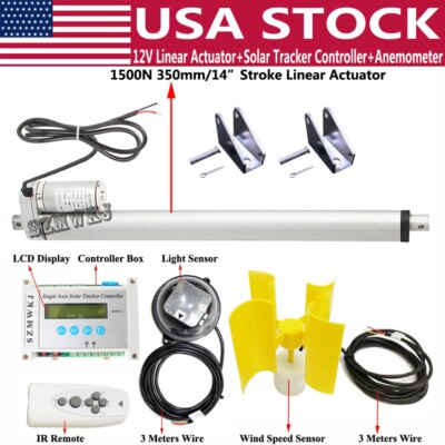 Single Axis Solar Tracker W/ DC12V 14'' Linear Actuator Anemometer Controller Kit