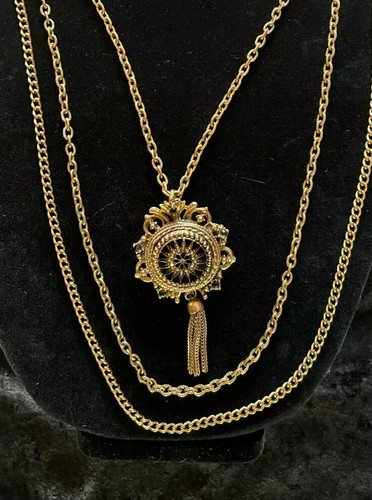 Vintage Triple Strand Necklace Pendant 