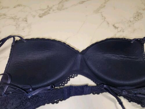 Sujetador de encaje floral Aerie Bralette ligeramente acolchado sin alambres para mujer 34B azul marino - Imagen 3 de 4