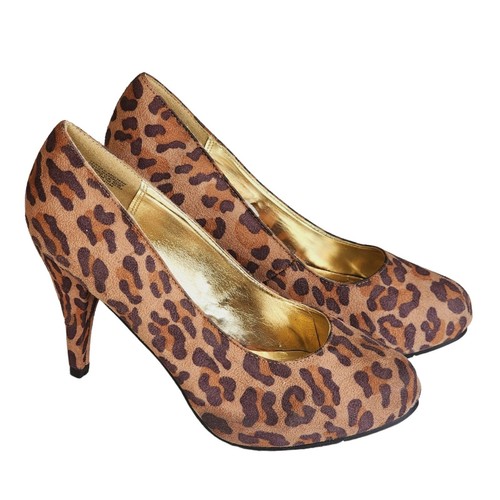 Leopard Print Pumps High Heels Stilettos Size 8.5 M Cheetah Brown Round Toe  | eBay
