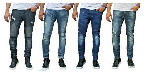 Mens Slim Fit Jeans Denim Branded Distressed Stretchy Pants New Ripped Trousers