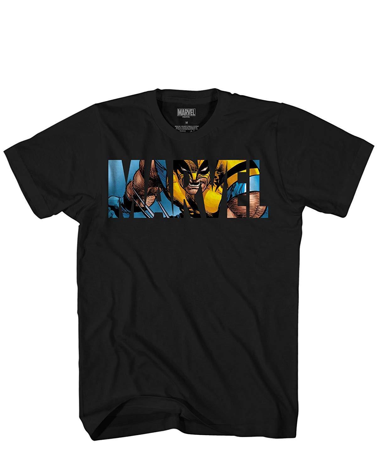 Marvel Logo Wolverine Avengers X-Men Super Hero Adult Men's Graphic T-Shirt Tee