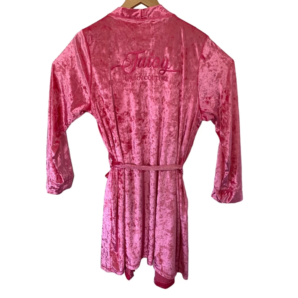 Juicy Couture Bata Mujer Talla L/XL Vestido Terciopelo Aplastado Rosa Bordado Foto 4 de 4