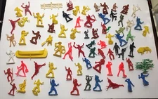 Lot of Vtg Mixed PLASTIC TOY Marx Cowboys Indians Horse Tim Mee + Unbranded