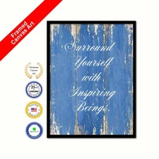 Surround Yourself With Inspiring Beings Framed Blue Office Decorative Wall Print
