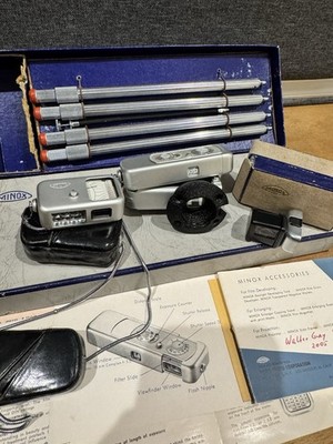 Vintage Minox B Spy Camera COMPLETE KIT Exposure Meter Tripod Flash Adapter CIA
