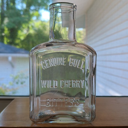 Antique Clean! Genuine Bull Wild Cherry Bitters BIM Bottle Clear Wide Mouth