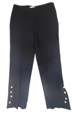 Lela Rose Pants 8 Black Wool Blend Faux Pearl Cuff Hem Ankle Crop Trouser Luxury