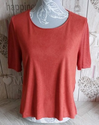 Peter Hahn Women's S Virgin Merino Wool Faux Suede Rust Brown Short Sleeve Top