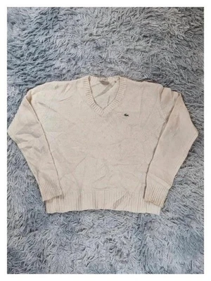 Pull vintage Lacoste col V écru 100% laine Taille 44 Basi S.A 80s/90s - Photo 1/4