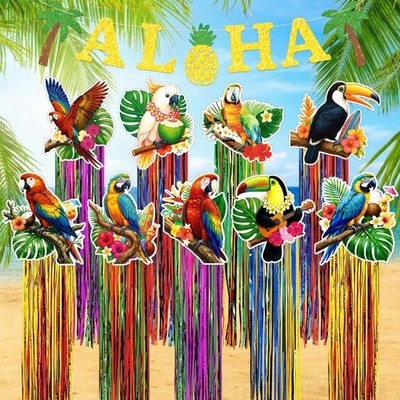 10 Pcs Hawaiian Luau Party Tropical Birds Hanging Decorations Colorful Set