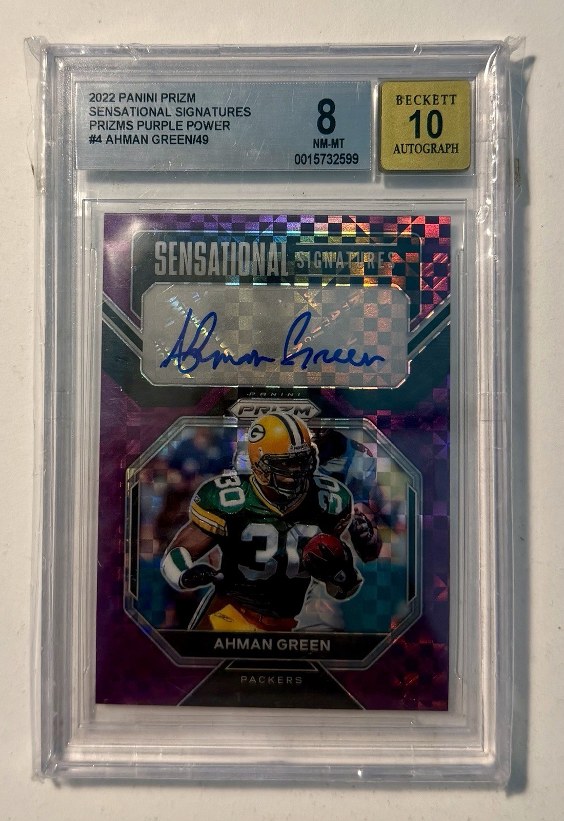 2022 Panini Prizim Sensational Signatures Prizms Purple Power Ahman Green /49