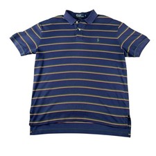 Polo Ralph Lauren Mens Medium Navy Blue Striped Short Sleeve Cotton Polo Shirt