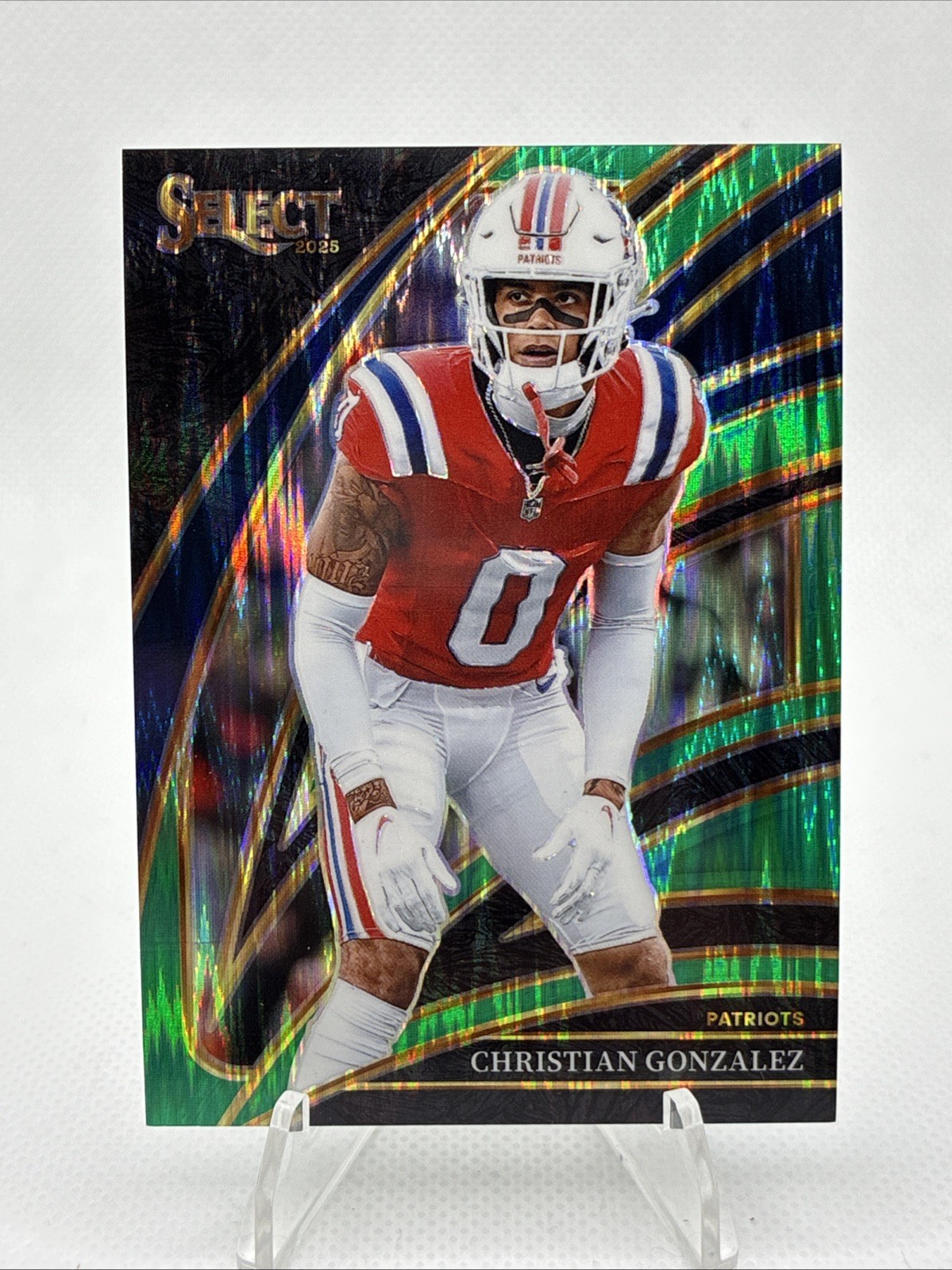2025 Panini Select # 280 Christian Gonzalez Club Level Green Shock /5 Patriots